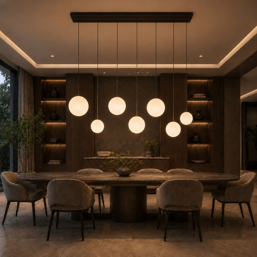 Suspension de table Orb 8 lumières sur 2 rangées, longueur 160 cm