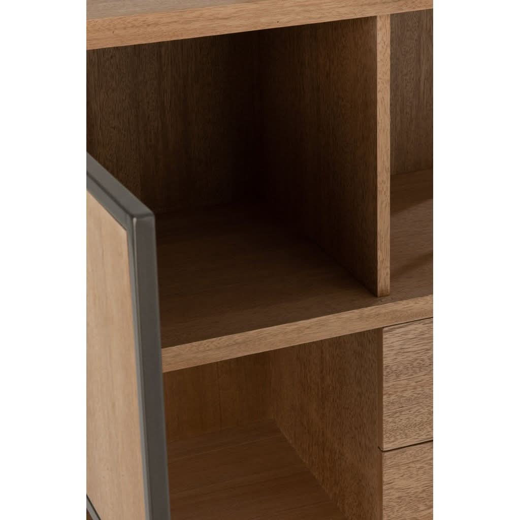 Holz-Metall-Schrank mit verschiedenen Fächern