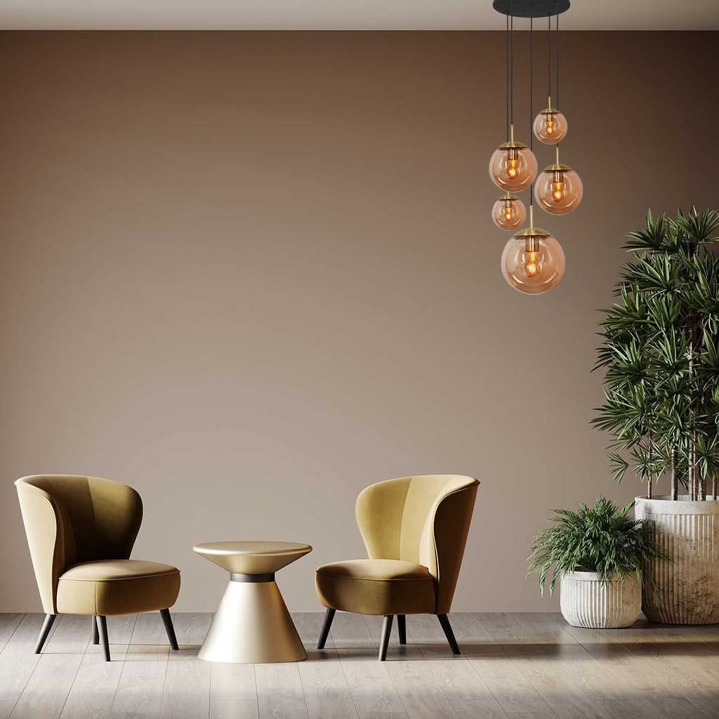 Plafonnier laiton et verre ambré Bollique – vue 4 – Designix.fr