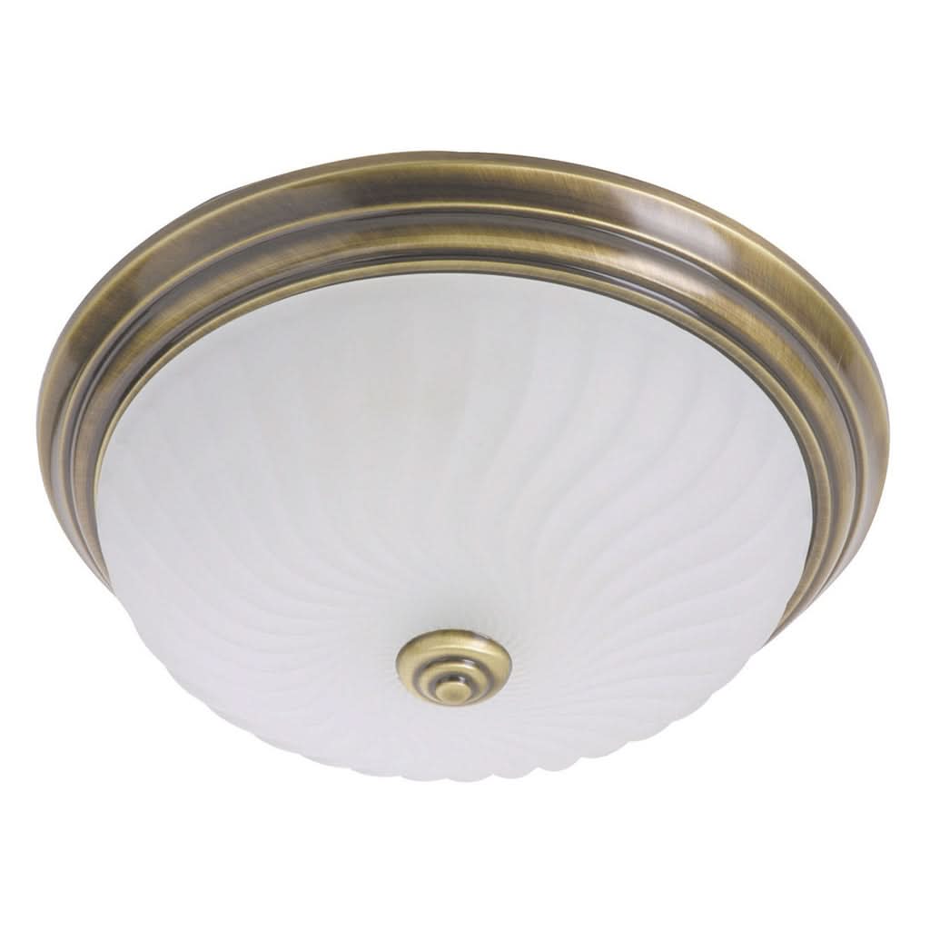 Variante du luminaire avec verre blanc strié et même monture bronze.
