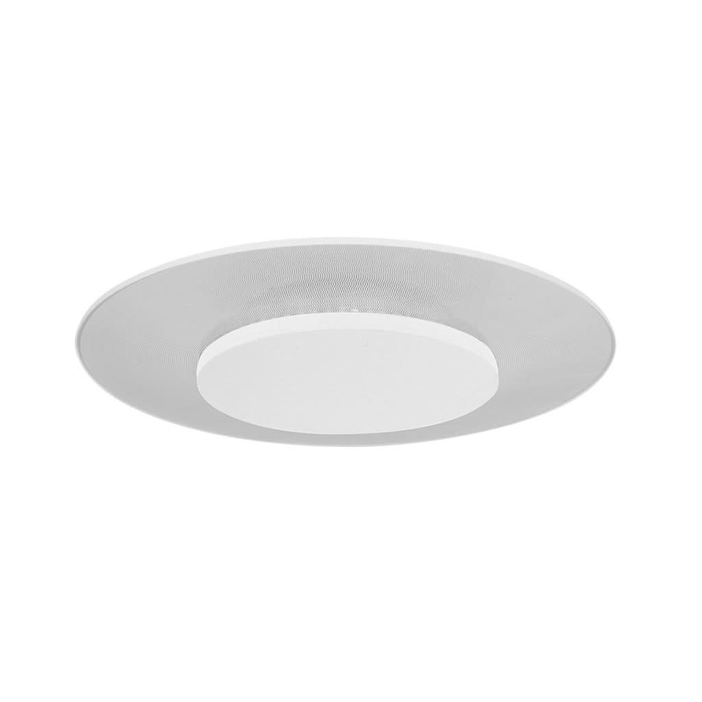 Vue de face de la version blanc mat, anneau ajouré et léger halo lumineux