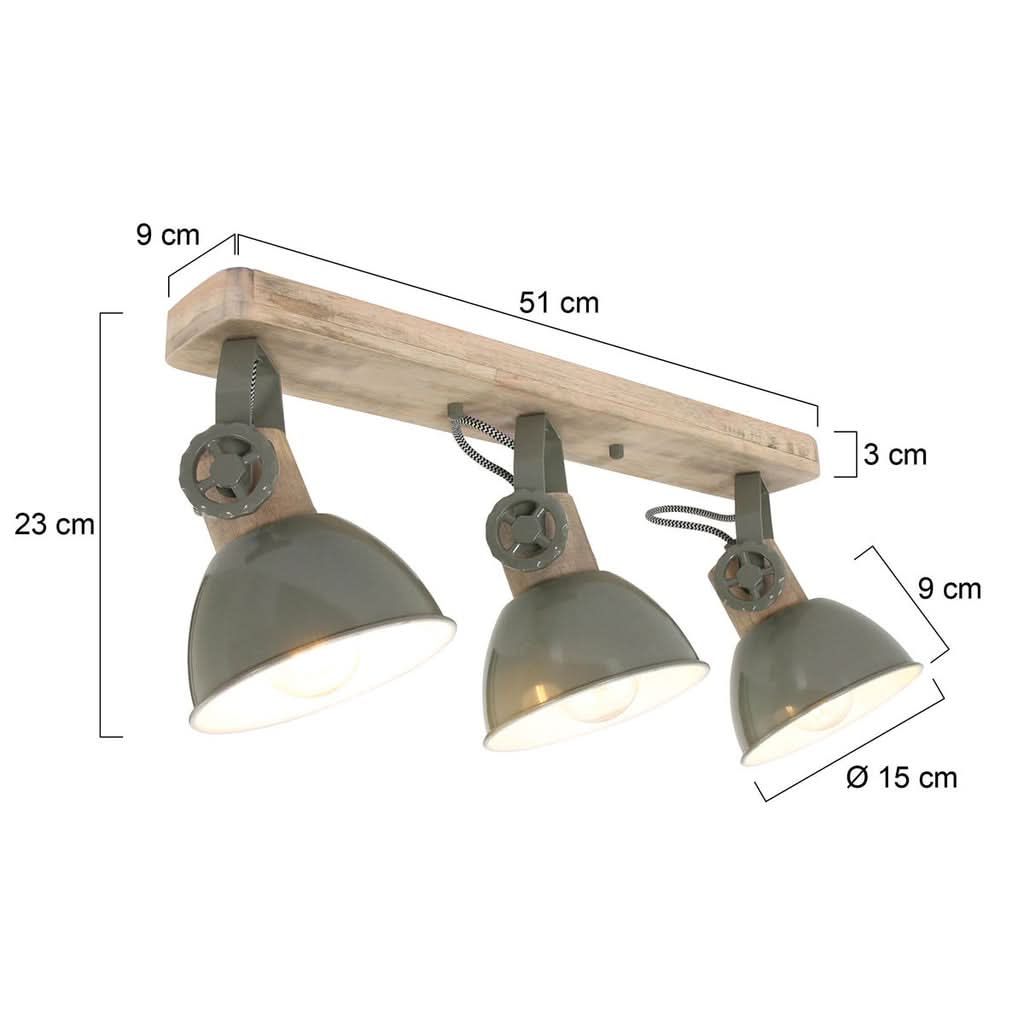 Plan cote du plafonnier Gearwood : platine 51 cm, hauteur 23 cm, abat-jour diametre 15 cm