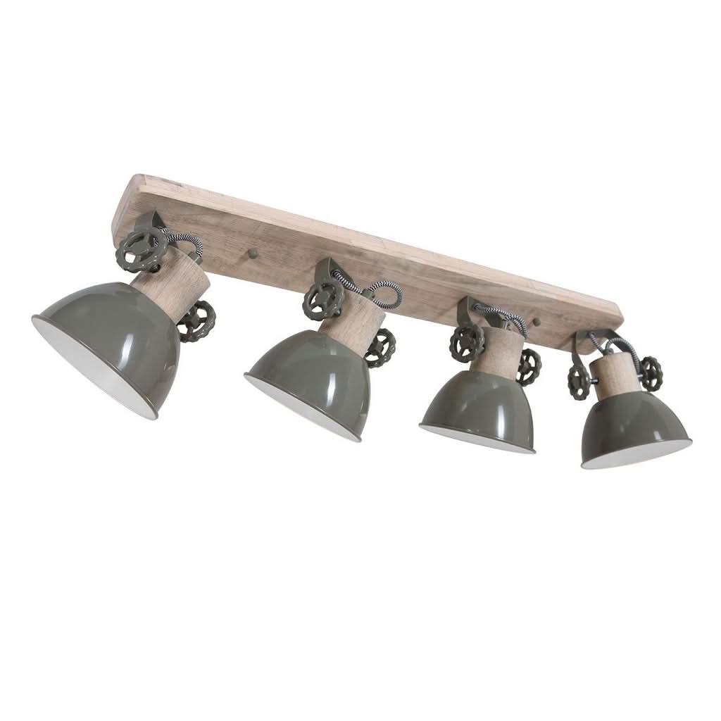 Plafonnier vert 4 spots orientables, bois et métal Ø 15,5 cm | Gearwood
