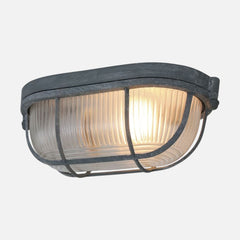 Industrielle Bullaugen-Deckenleuchte grau, Metall & geriffeltes Glas 21 cm | Lisanne