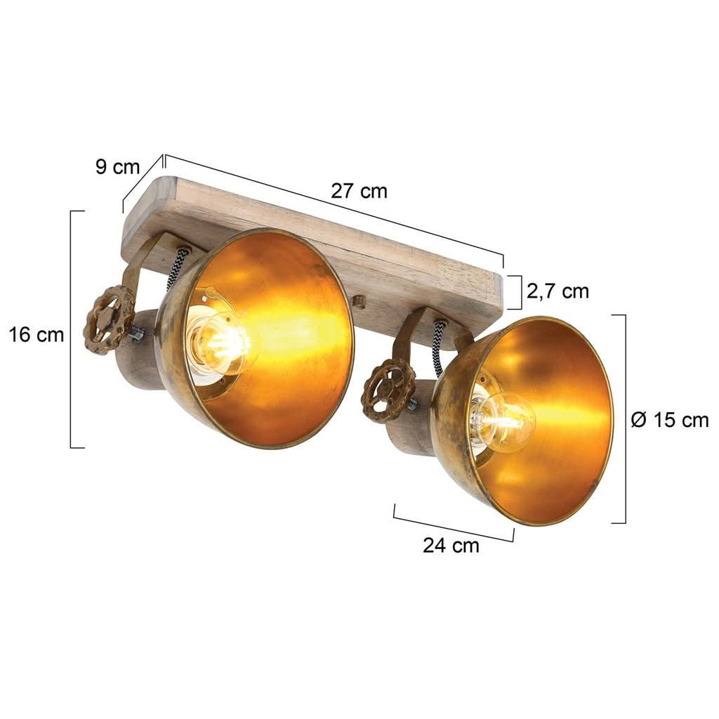 Schéma coté du plafonnier avec largeur 27 cm, hauteur 16 cm et diamètre 15 cm