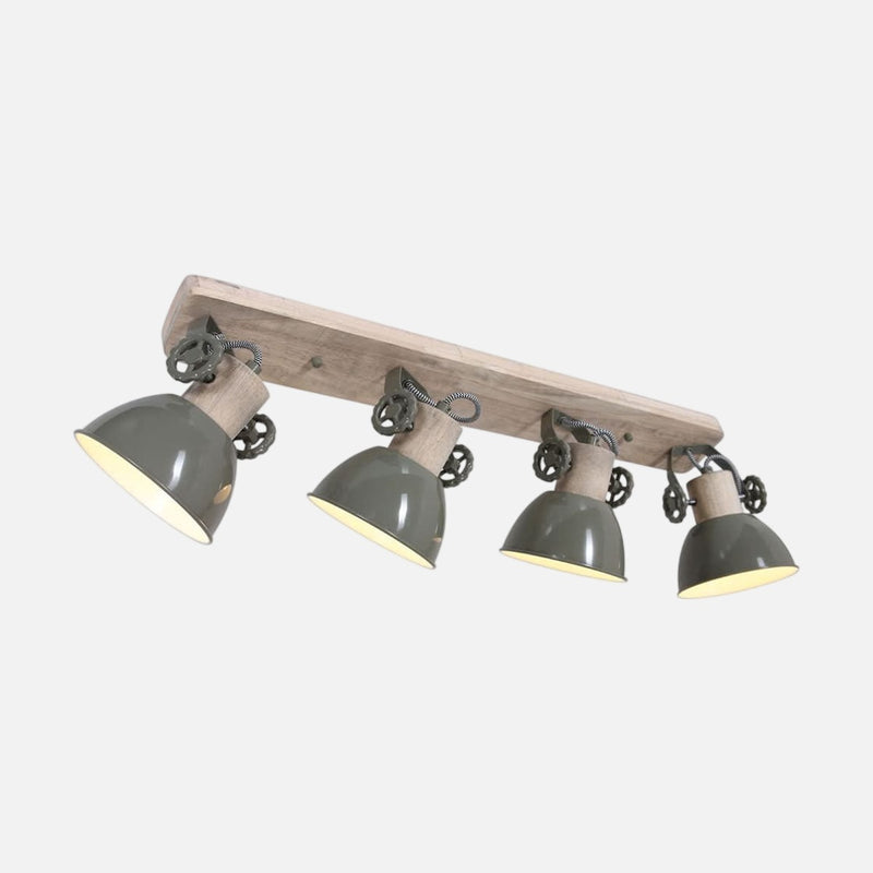 Plafonnier vert 4 spots orientables, bois et métal Ø 15,5 cm | Gearwood