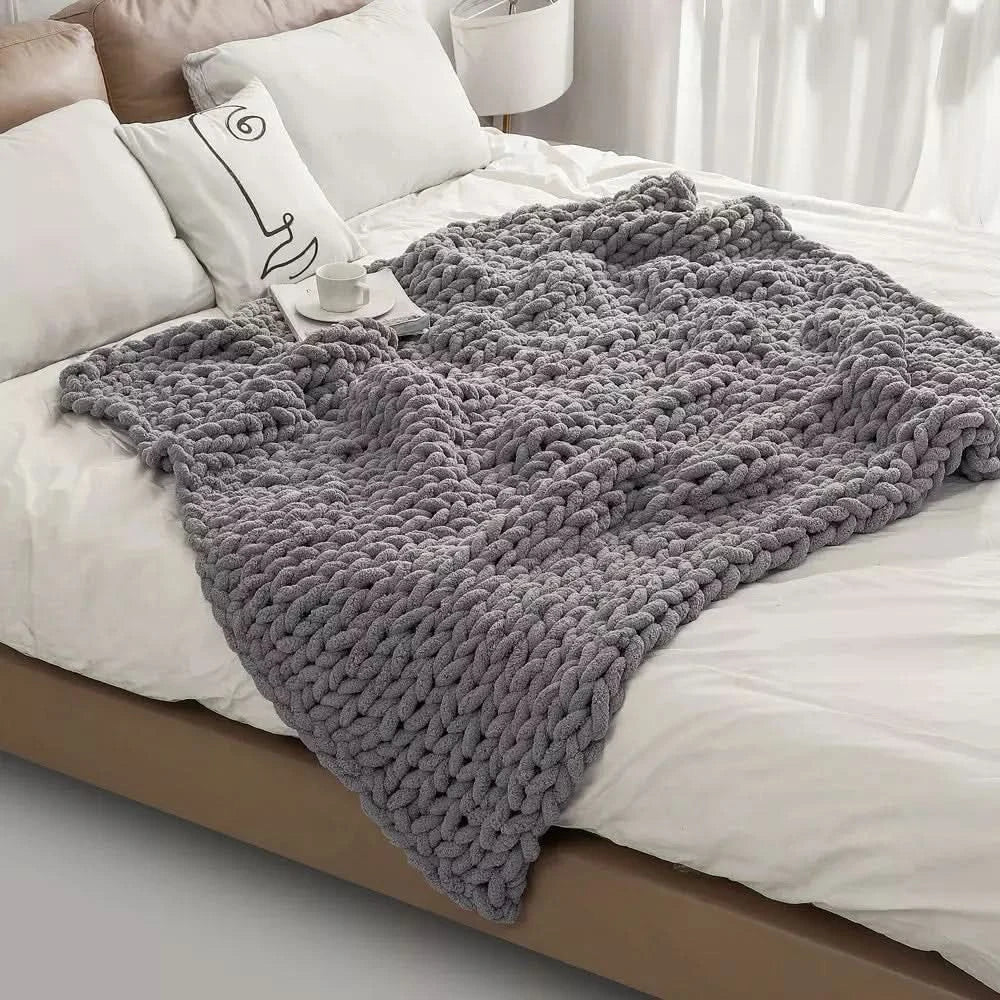 Plaid Laine Grosse Maille | Chaleur Cocooning - Designix Plaid Gris Foncer 127x152cm