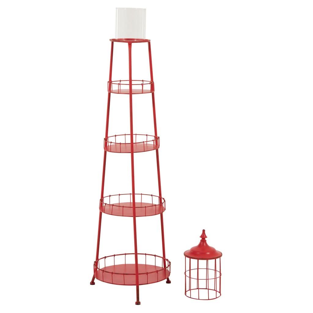 Porte-bougie Phare Métal Rouge