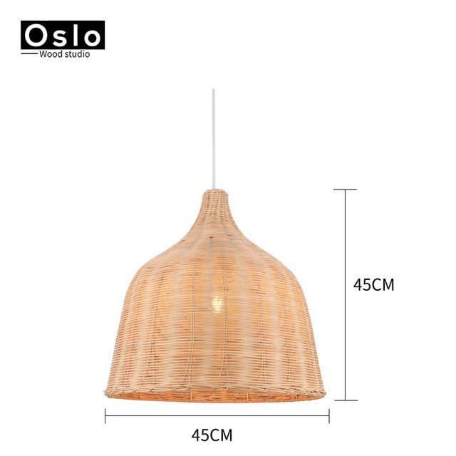 Schéma de dimensions d'une suspension en rotin clair, hauteur et largeur de 45 cm.