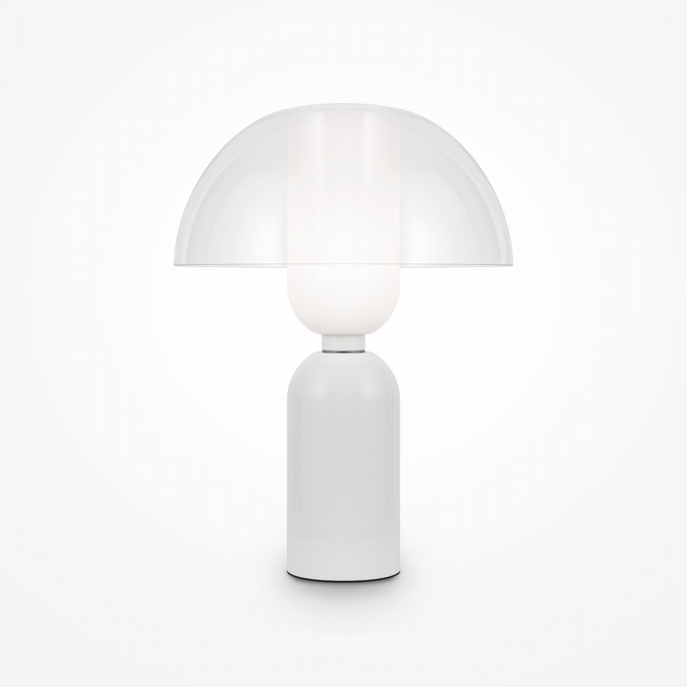 Lampe de table à base blanche cylindrique et abat-jour en dôme translucide