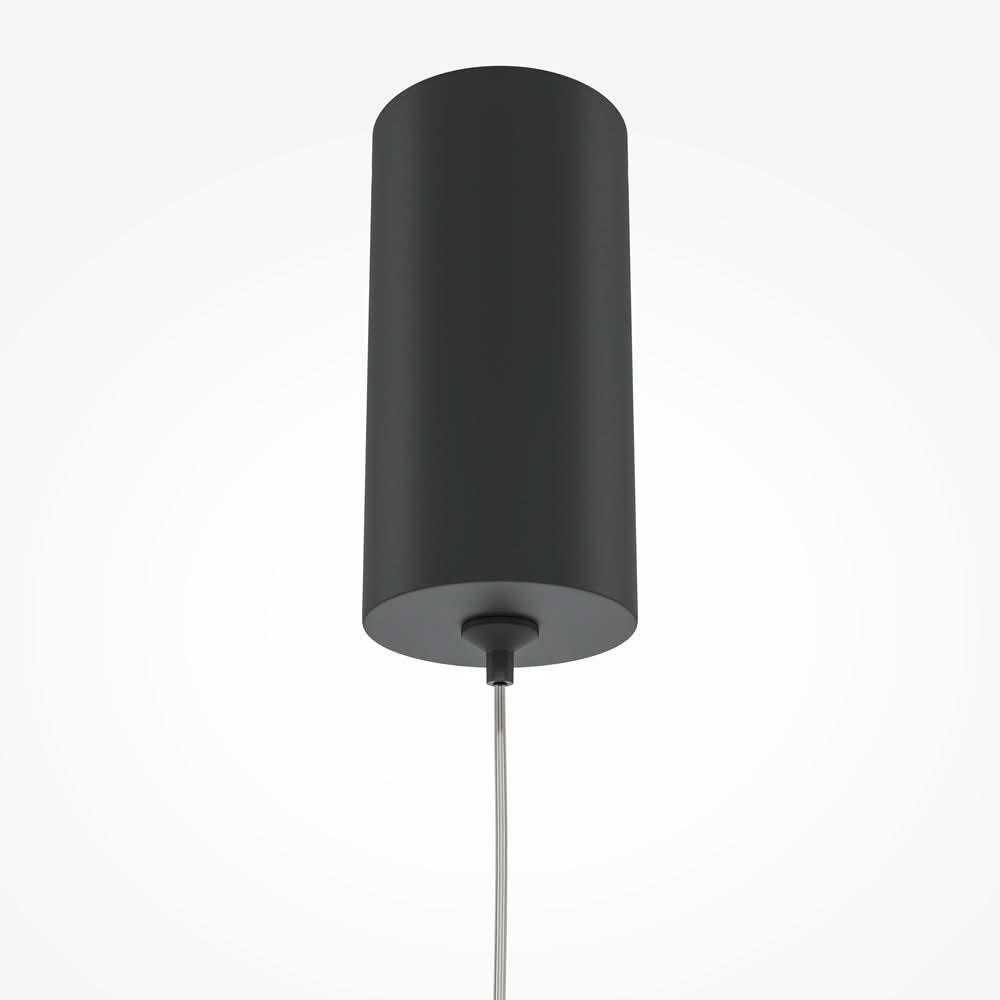Détail du pavillon cylindrique noir fixé au plafond et du câble