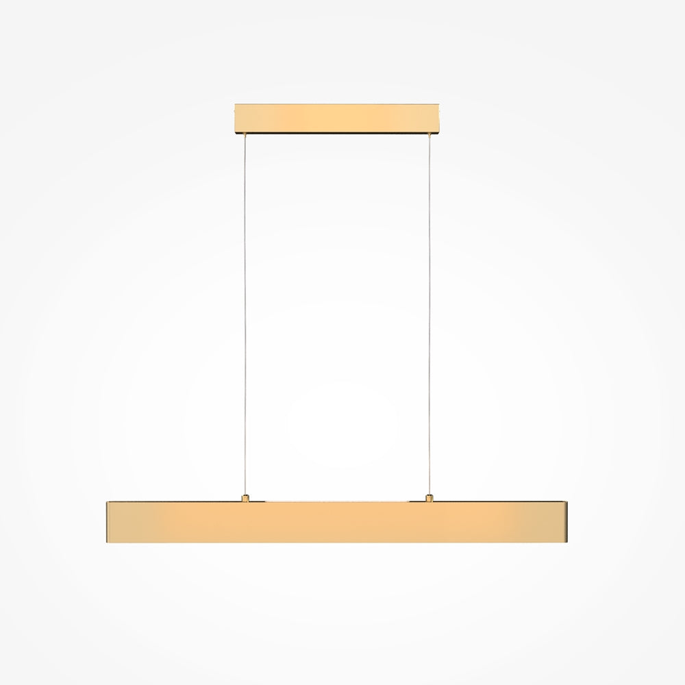Modèle laiton doré vu de face, barre lumineuse rectangulaire et fins câbles verticaux