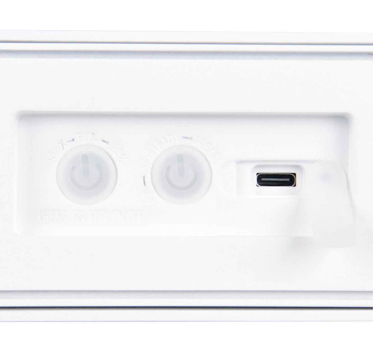 Détail des commandes tactiles et du port USB situés au dos de l'applique blanche.