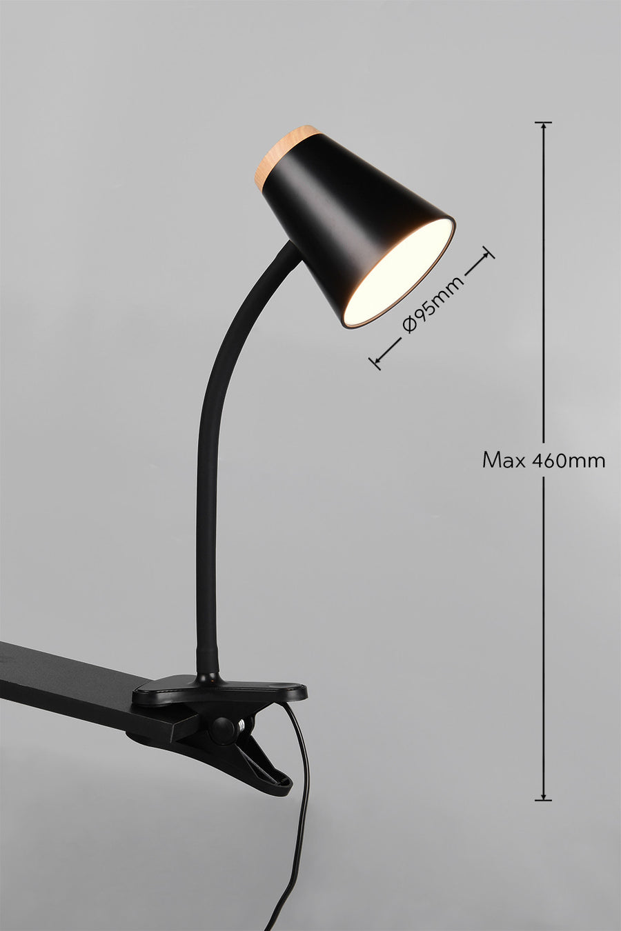 Schéma coté indiquant un diamètre de 95 mm et une hauteur maximale de 460 mm.