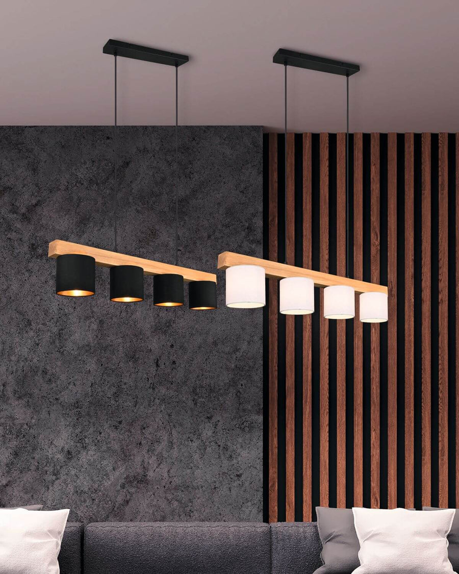 Suspension Cameron 4 lumières bois et blanche