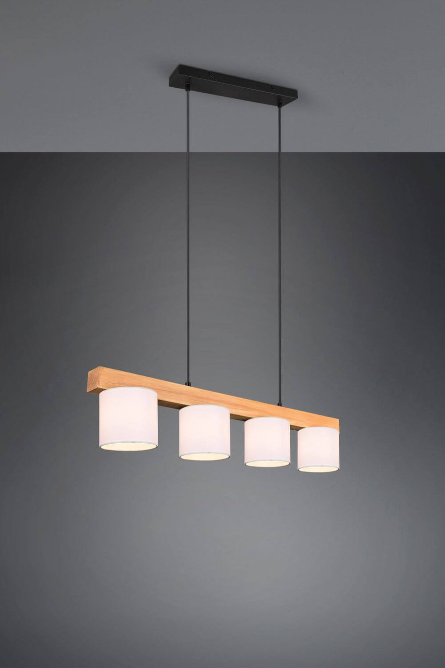 Suspension Cameron 4 lumières bois et blanche