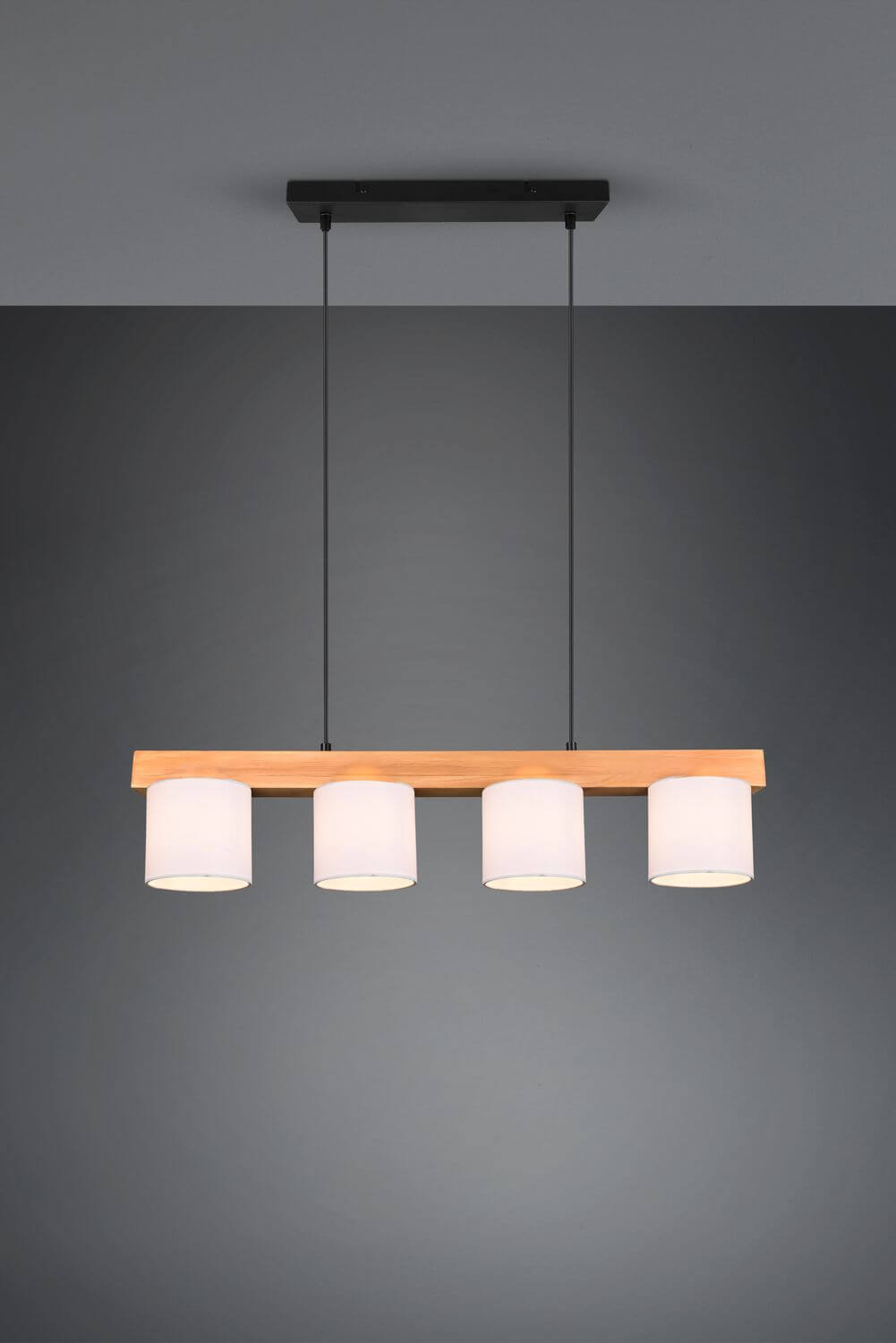 Suspension Cameron 4 lumières bois et blanche