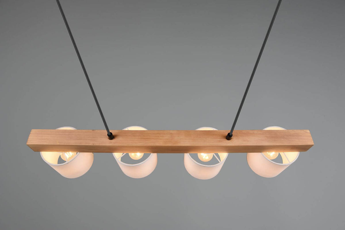 Suspension Cameron 4 lumières bois et blanche