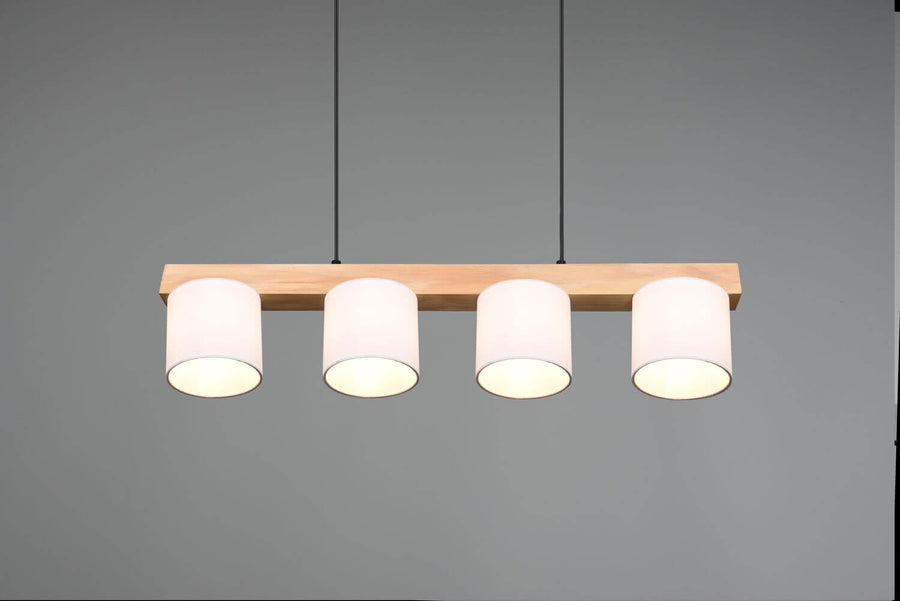 Suspension Cameron 4 lumières bois et blanche