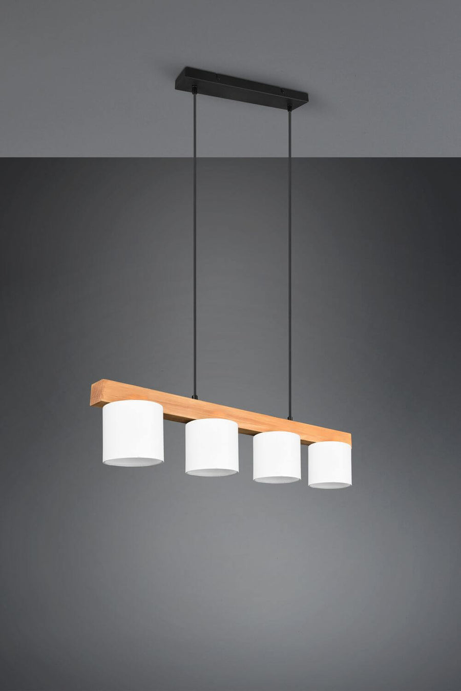 Suspension Cameron 4 lumières bois et blanche