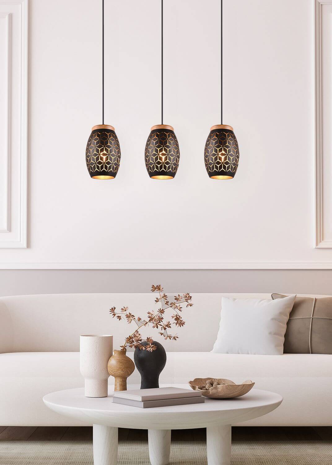 Suspension Bidar 3 lumières blanche mat