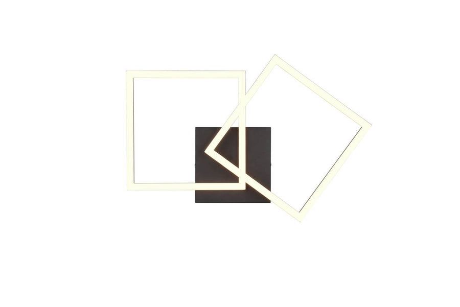 Détail des deux cadres rectangulaires pivotés formant un motif géométrique croisé