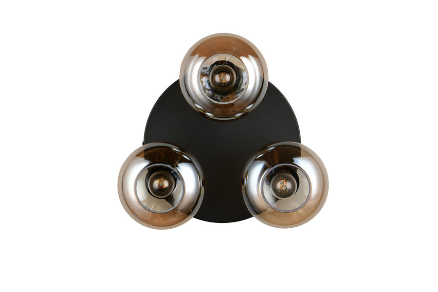 Vue du dessous éteint, trois diffuseurs ovales et monture circulaire noire.