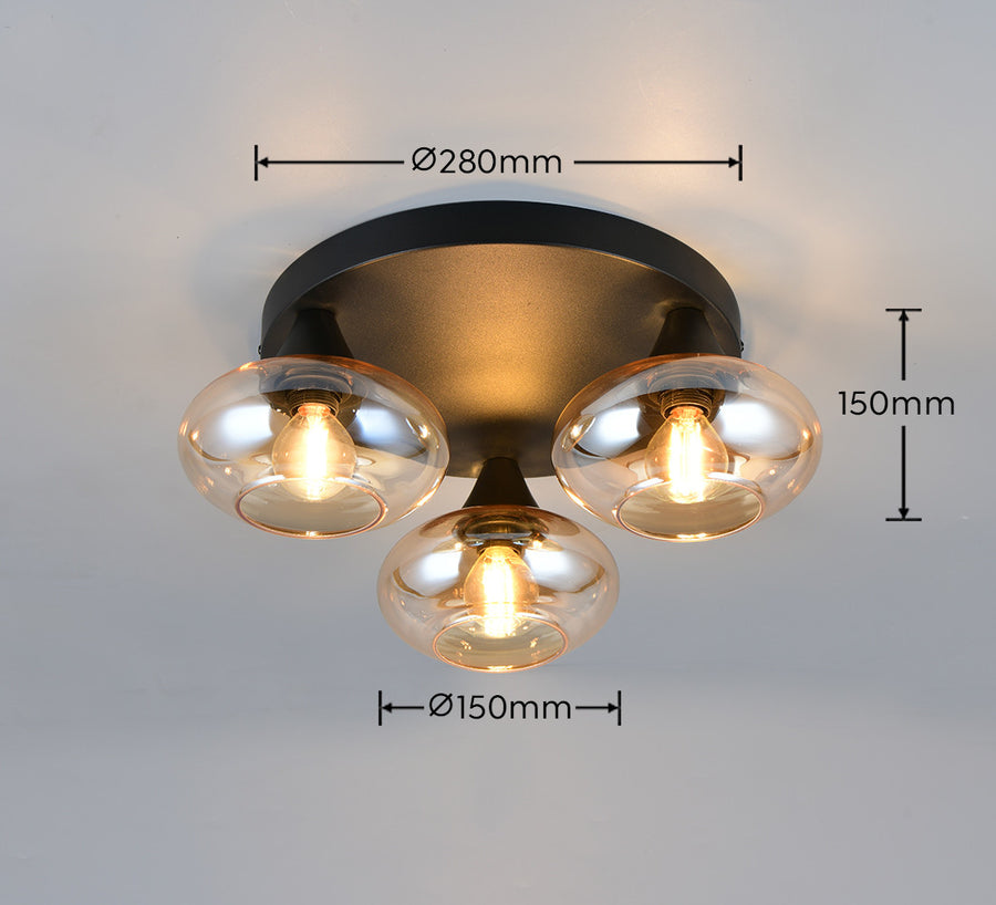 Schéma de dimensions : diamètre 280 mm, hauteur 150 mm, diffuseurs 150 mm.