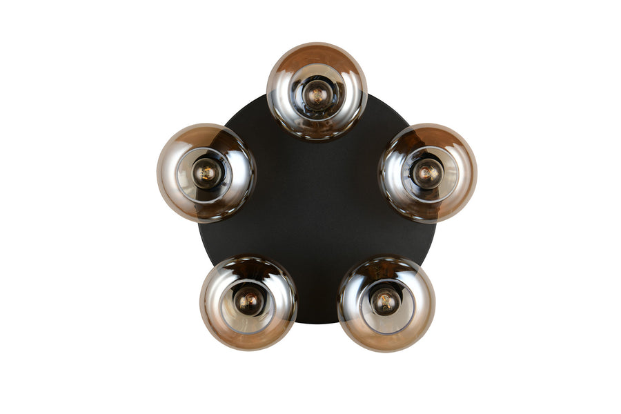 Vue par en dessous du socle noir et des ampoules allumées
