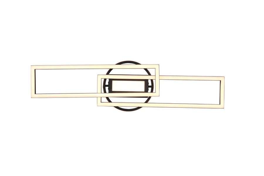 Vue à plat du luminaire, composition graphique de rectangles noirs et blancs entrelacés.