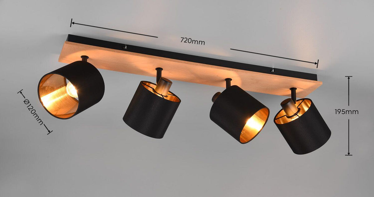 Schéma de dimensions : longueur 720 mm, hauteur 195 mm et diamètre 120 mm