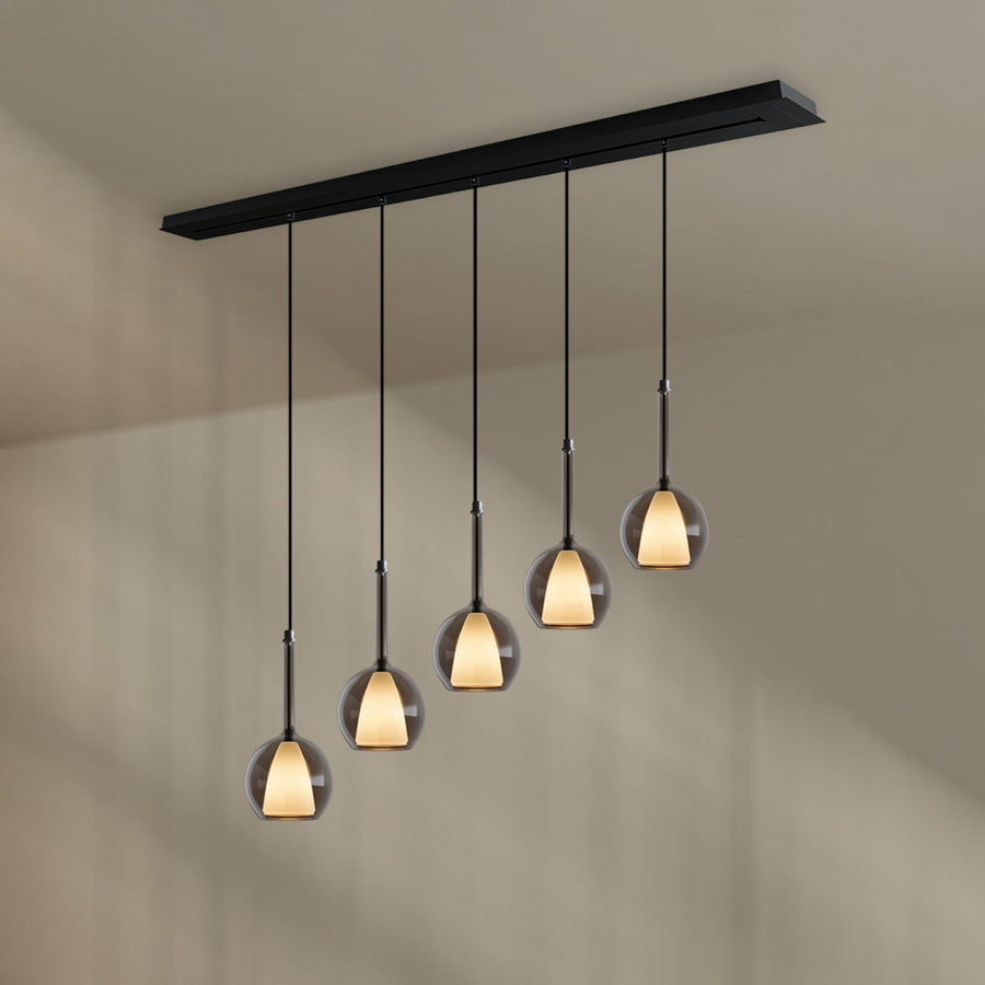 Suspension de table Belluna 5 lumières, longueur 160 cm