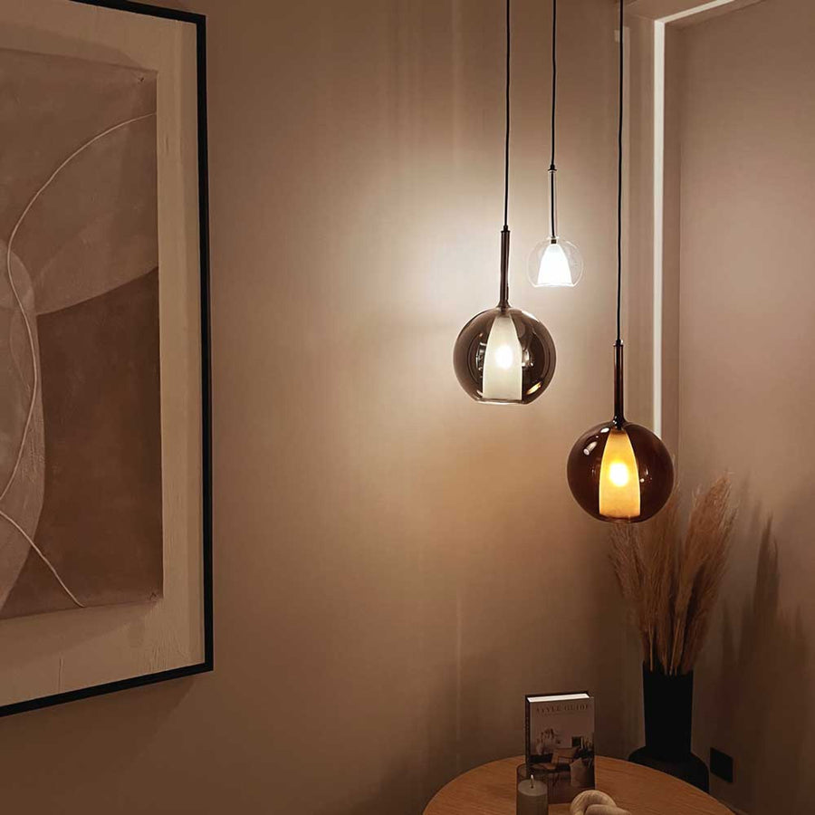 Suspension grande hauteur Belluna 3 lumières, rosace Ø 40 cm