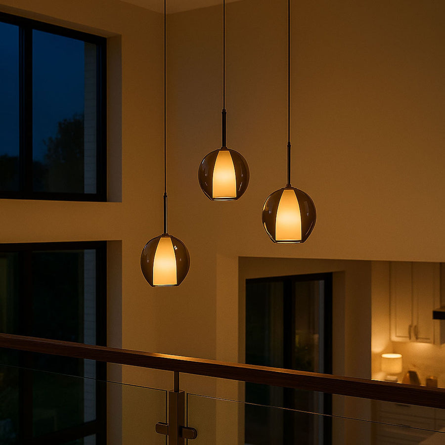 Suspension grande hauteur Belluna 3 lumières, rosace Ø 40 cm