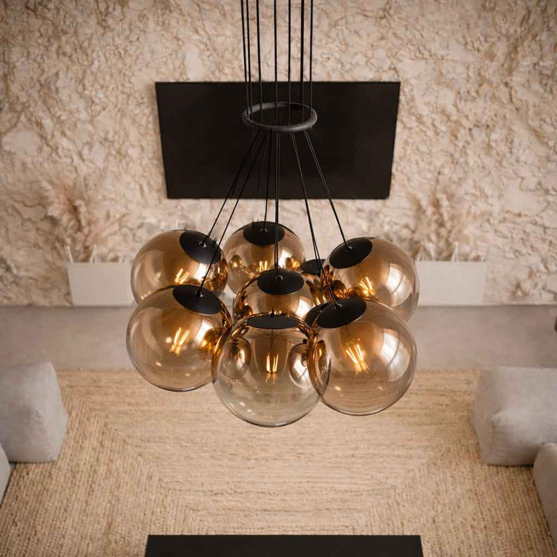 Suspension grappe grande hauteur Orb 7 lumières