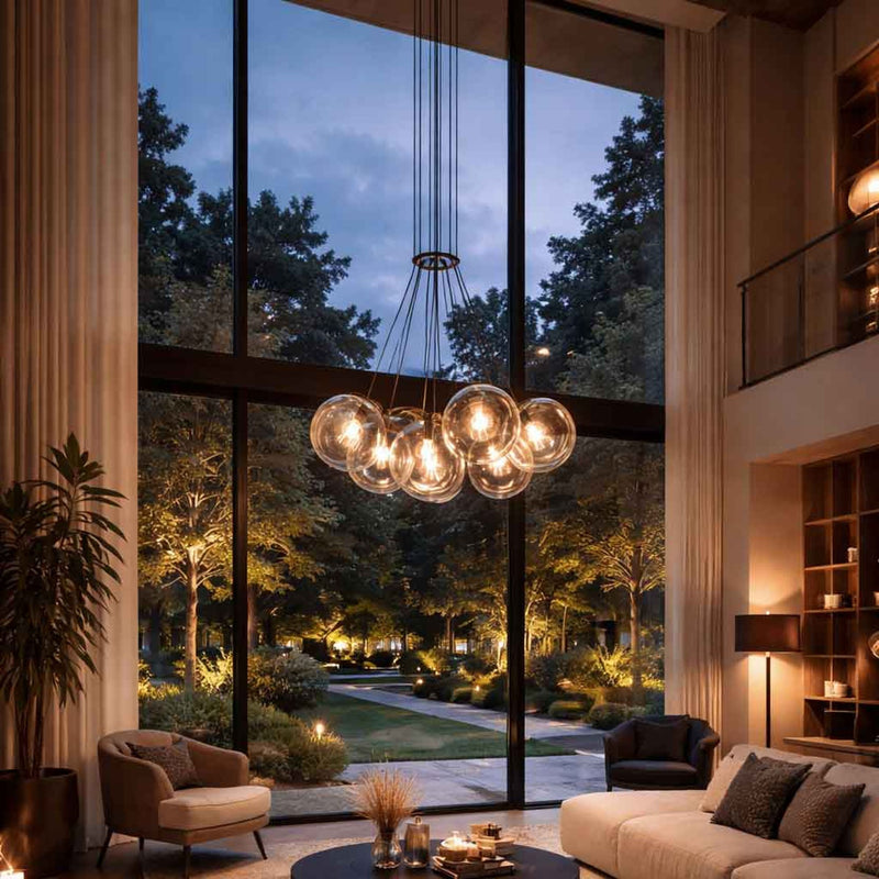 Suspension grappe grande hauteur Orb 7 lumières