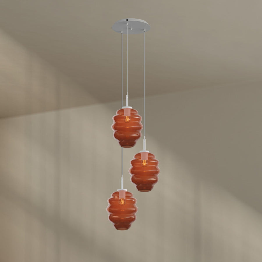 Suspension grande hauteur Echos 3 lumières, rosace Ø 40 cm, verres Ø 25 cm