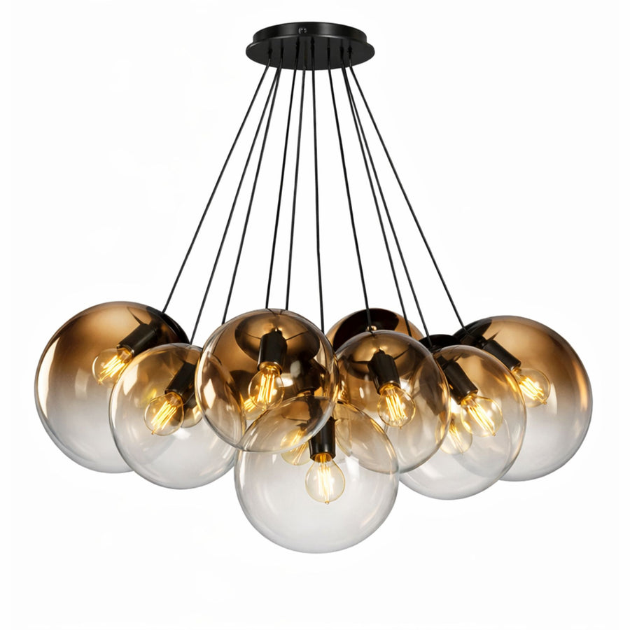 Suspension grappe Orb 13 lumières, verres Ø 20 cm