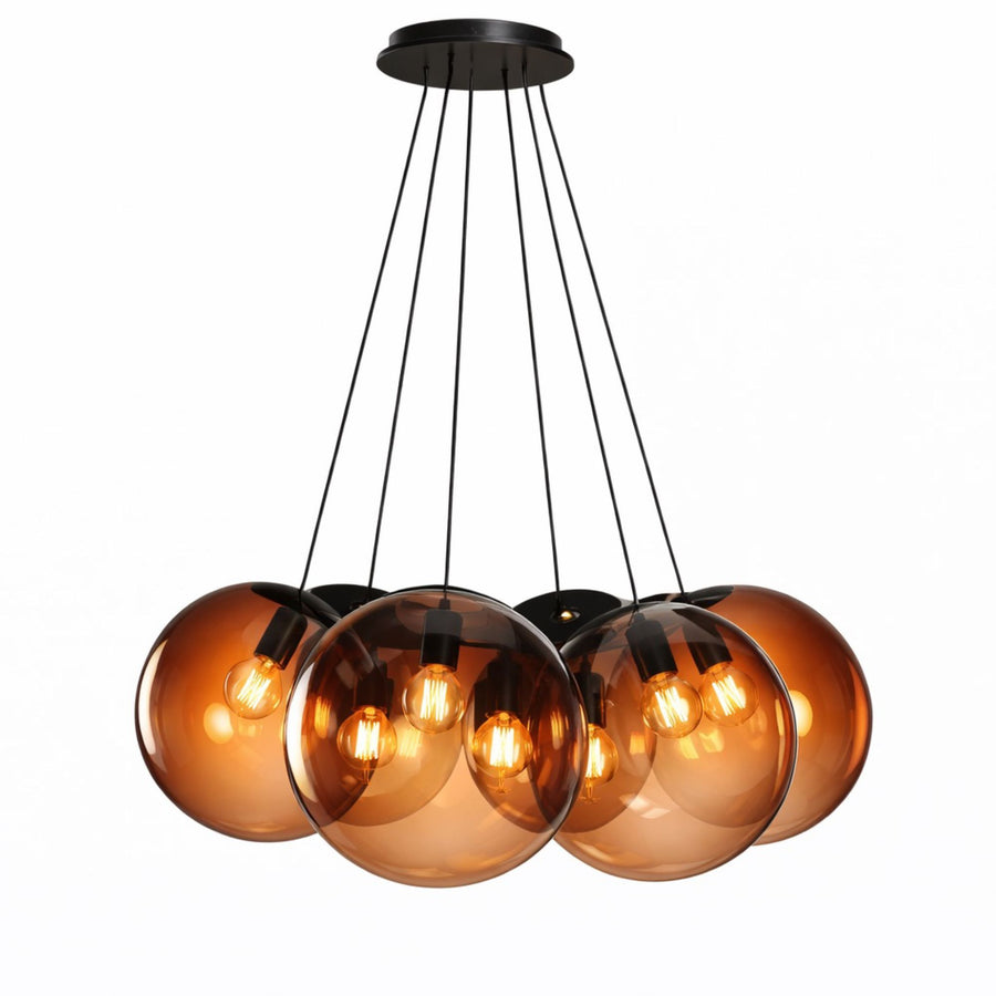 Suspension grappe Orb 7 lumières, verres Ø 20 cm