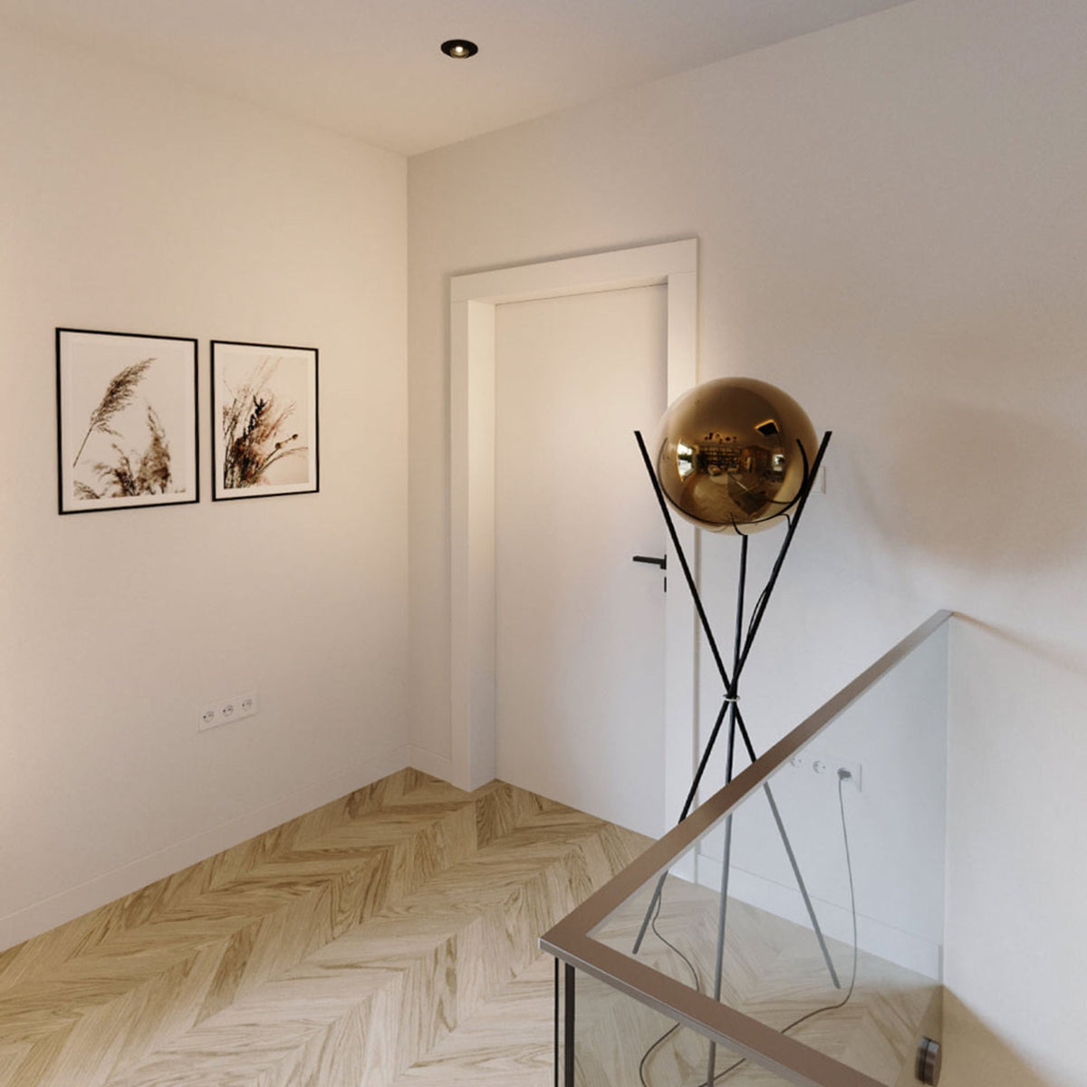 Lampadaire trépied Orb Axis globe en verre, H 160 cm