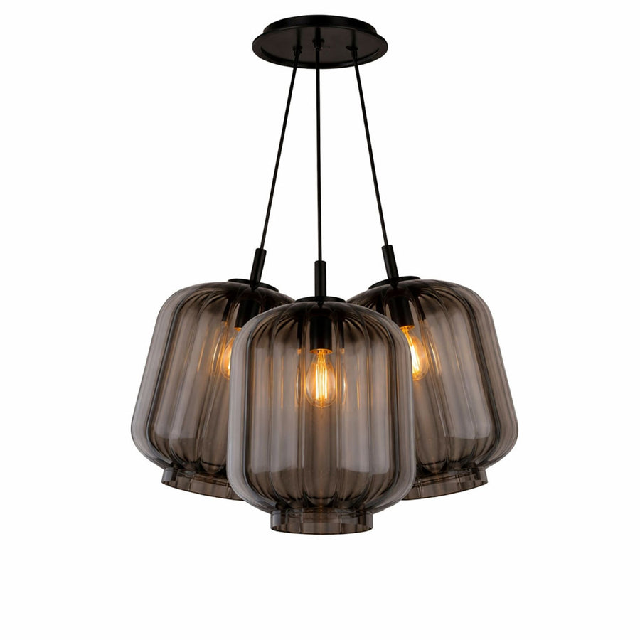 Suspension grappe Velo 3 lumières, verres Ø 25 cm