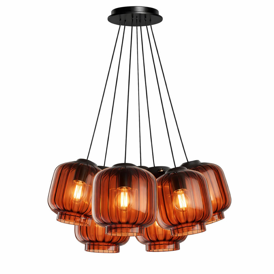 Suspension grappe Velo 7 lumières, verres Ø 20 cm