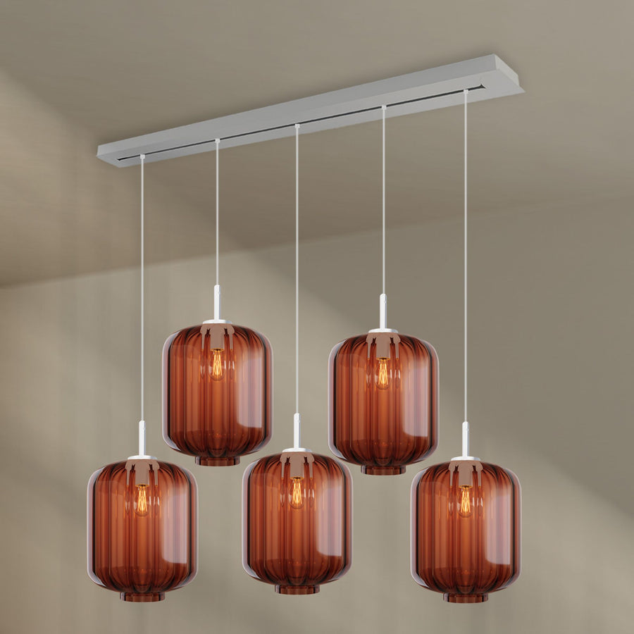Suspension de table Velo 5 lumières, longueur 160 cm, verres Ø 25 cm