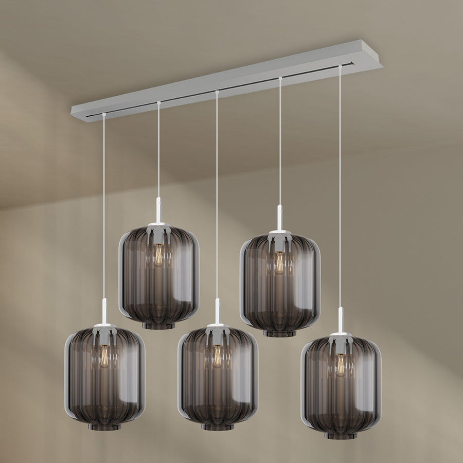 Suspension de table Velo 5 lumières, longueur 160 cm, verres Ø 25 cm