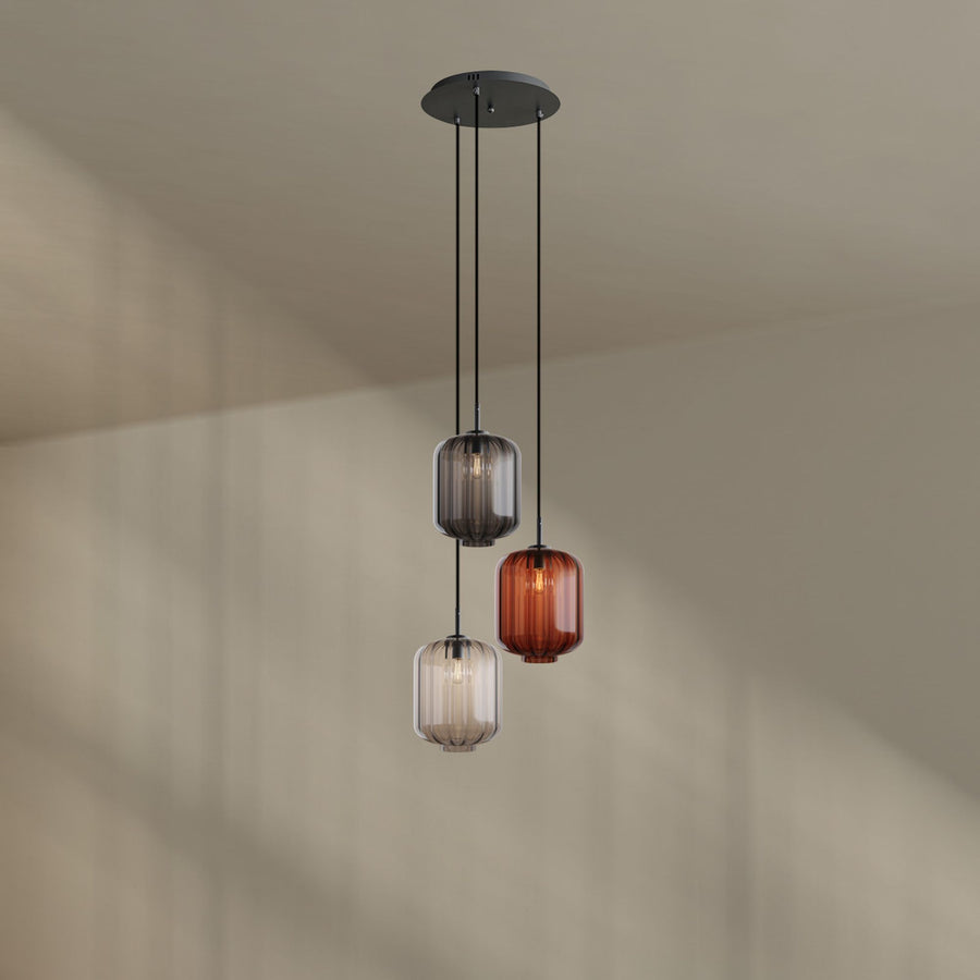 Suspension grande hauteur Velo 3 lumières, rosace Ø 40 cm, verres Ø 25 cm