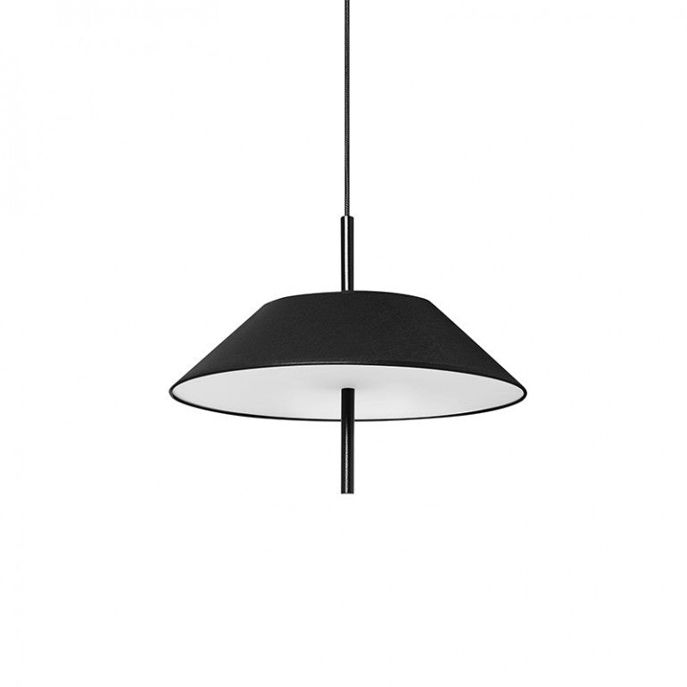 Vue en contre-plongée du modèle noir, intérieur blanc et douille apparente