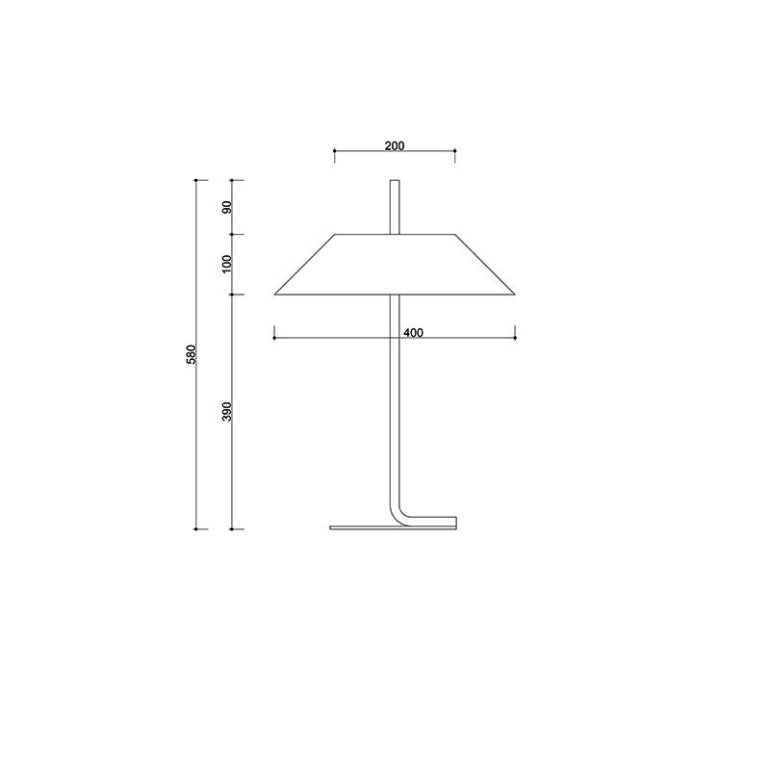 Schéma coté du luminaire indiquant hauteur totale et largeur de l'abat-jour