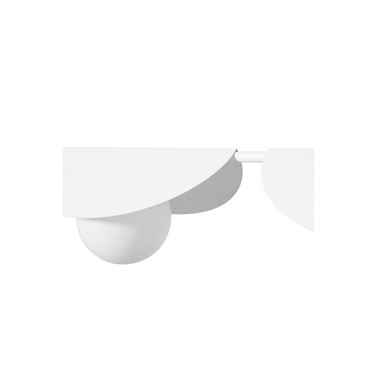 Vue de profil du luminaire blanc, détaillant la structure rectangulaire et les coupoles.