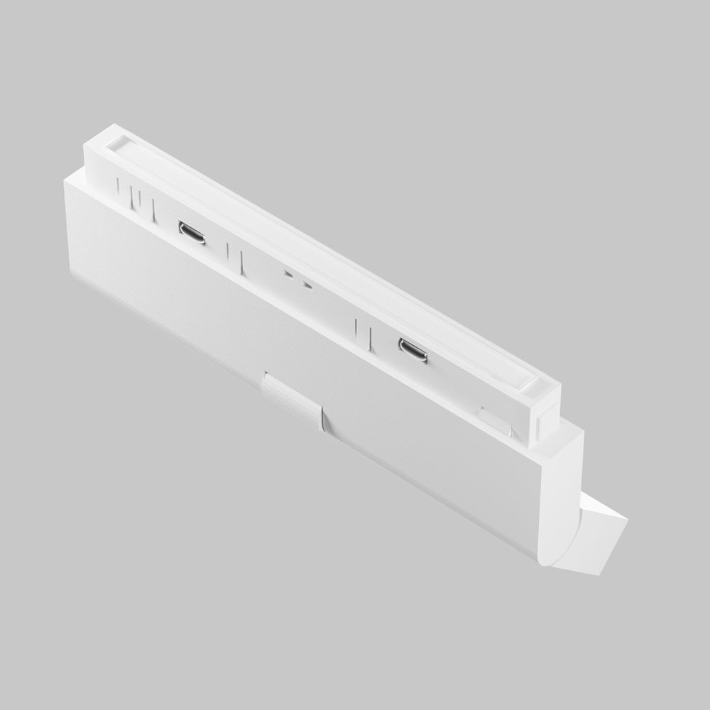 Produit blanc seul sur fond gris, connecteurs et profil de fixation visibles