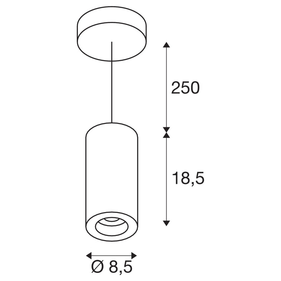 Schéma de dimensions avec hauteur du cylindre et diamètre indiqués en centimètres.